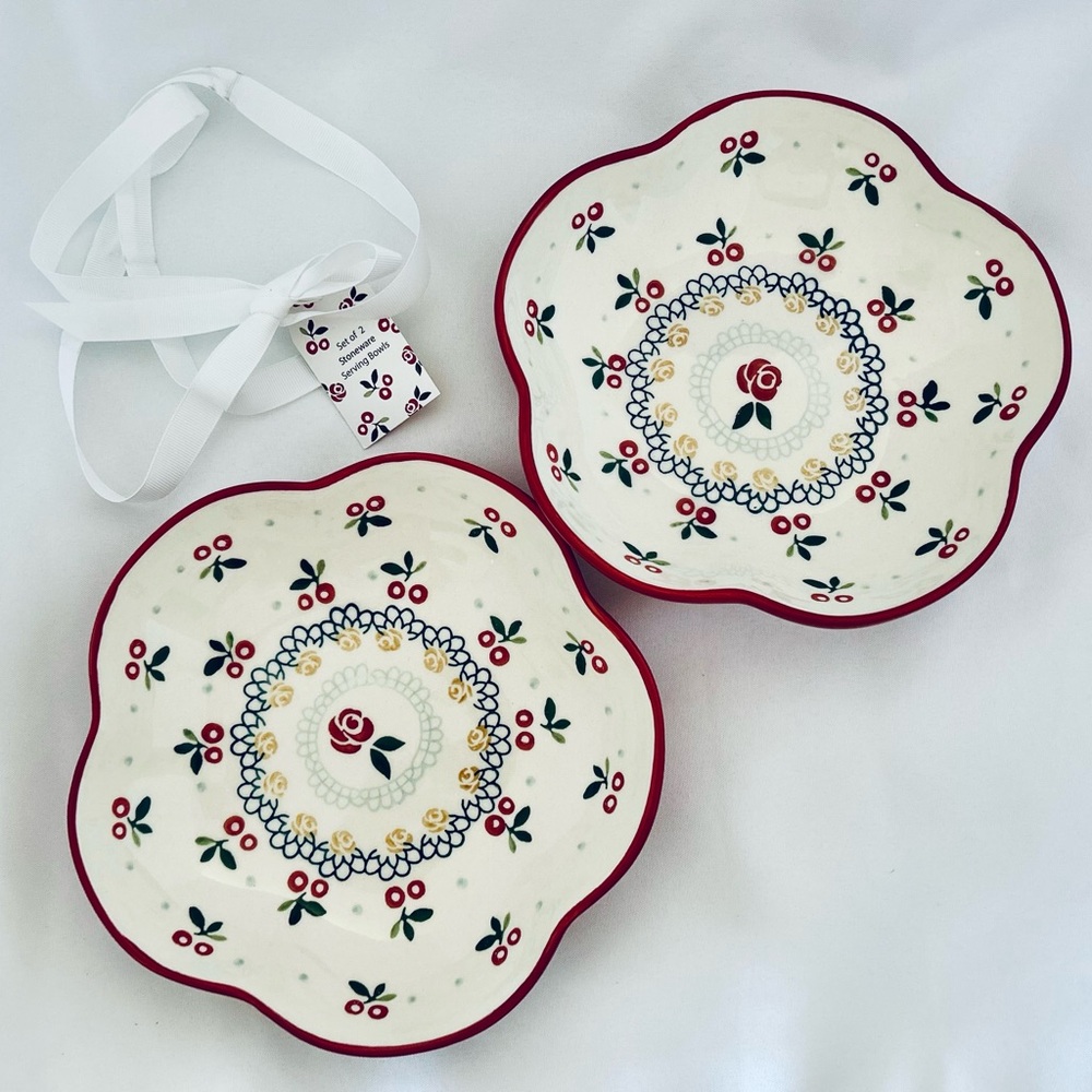 Potters Studio Floral Serving Bowl Hand Painted By Coastline Imports 8” Set Of 2